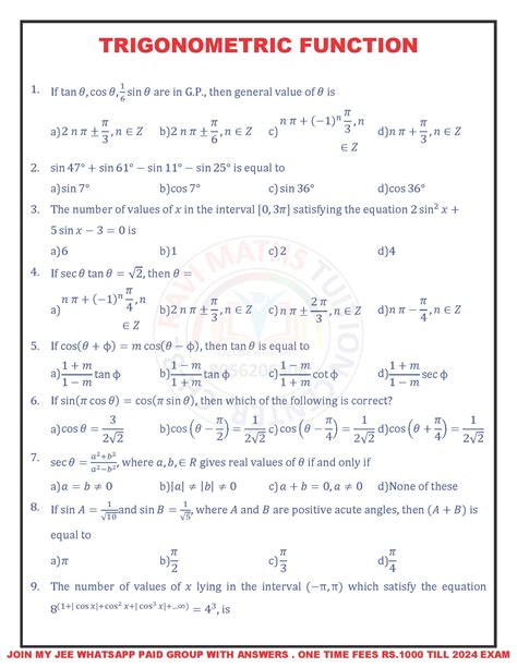 JEE MATHS DPP TRIGONOMETRICE FUNCTIONS 1QA