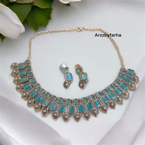 Sky Blue Choker Necklace Set – Arzzbyfarha