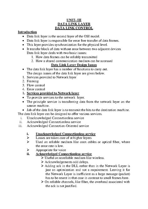 UNIT 3 CN Notes: Data Link Layer Control and Functions - Studocu