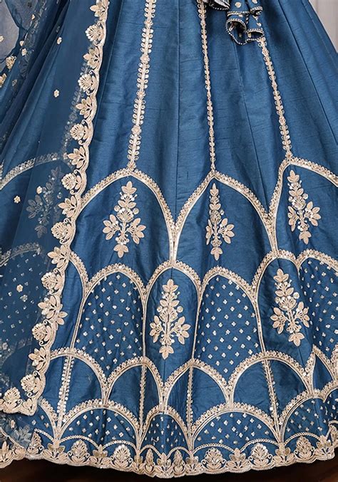 Teal Blue Lehenga Choli in Fentam Silk with Dori Zari Embroidery ...
