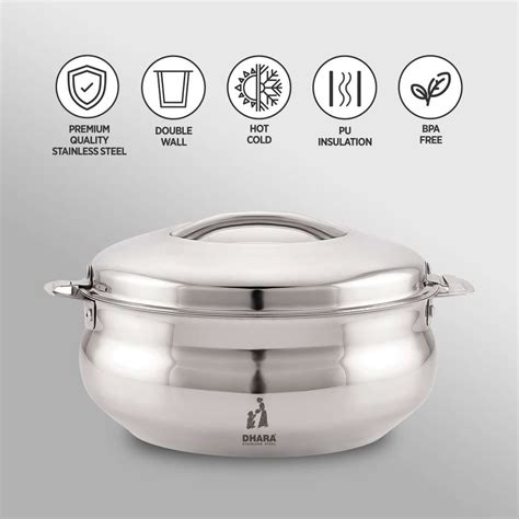 Dhara Stainless Steel Belly 1800 Double Wall Insulated Airtight Hot And ...