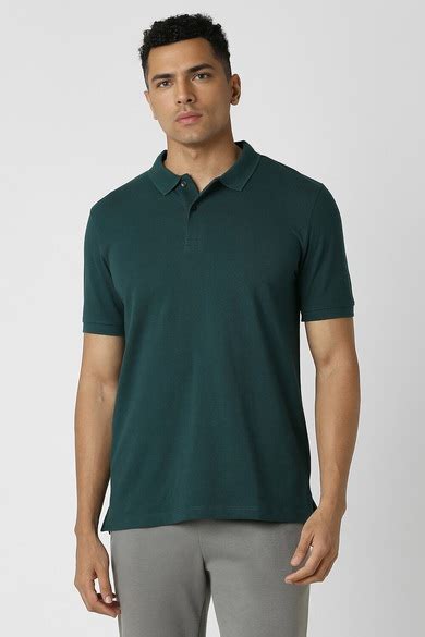 Buy Men Green Solid Polo Neck T-shirt Online - 39674608 | Van Heusen