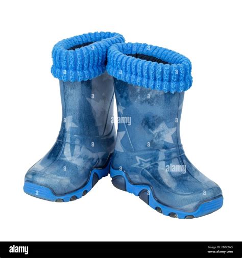 Childrens rubber boots blue сolour isolated white background. File ...
