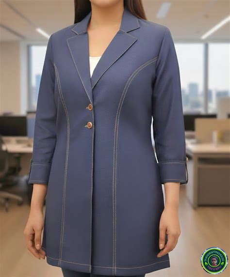 Women's Premium Navy Blue Denim Blazer-Style Jacket – Shifa Drapping house