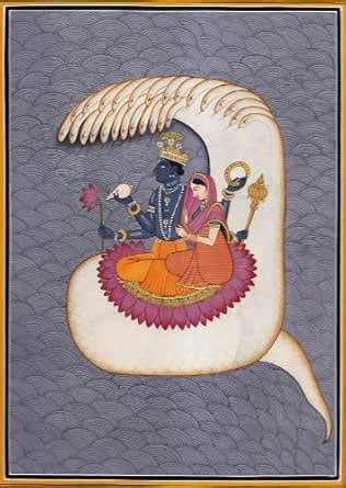 Exotic India Lord Vishnu and Goddess Lakshmi on Sheshnag - Water Color ...