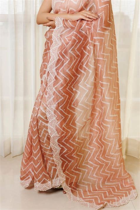 Pure Organza Silk Lehariya Design Print With Motif Embroidery Cutwork ...