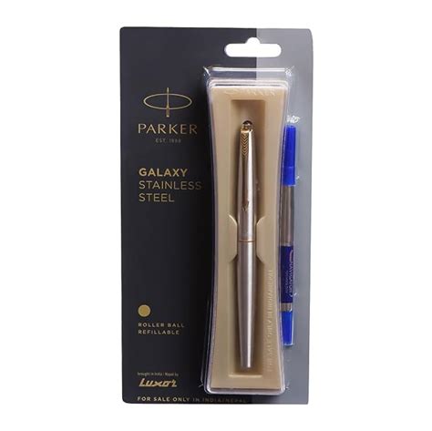 Parker Galaxy Stainless Steel Gold Trim Roller Ball Pen : Amazon.in ...