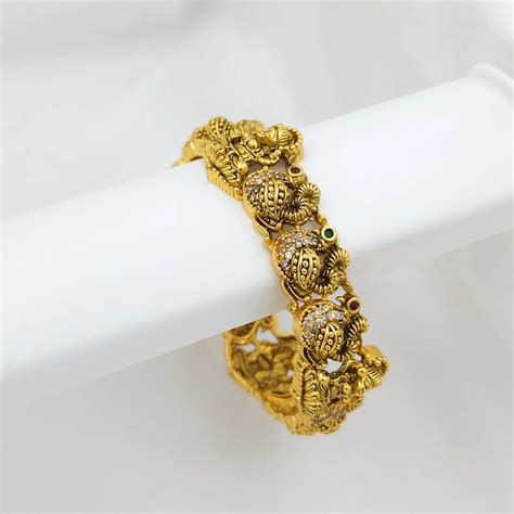 Peacock stone studded lakshmi goddess kada bangle - Single piece - Bri ...