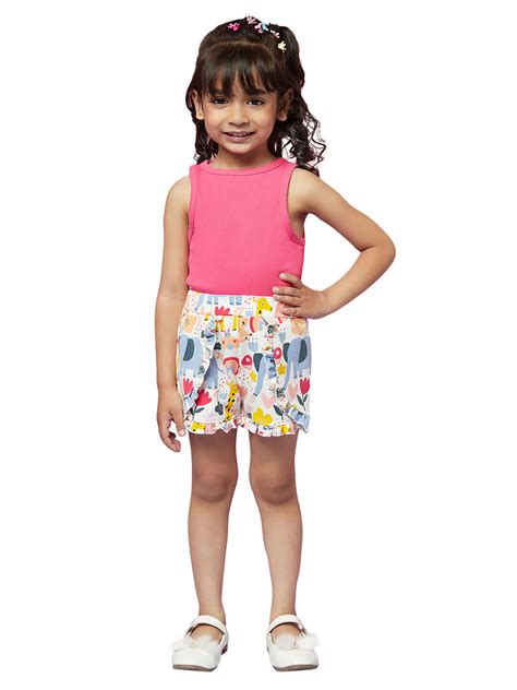 Kid Girls' Pink Ribbed Top and White Ruffle Shorts – Spunkies