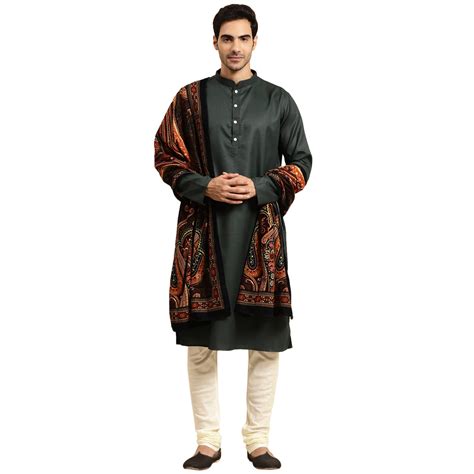 Kurta Churidar Set with Dupatta â€“ Silk Blend Dark Green Kurta with C ...