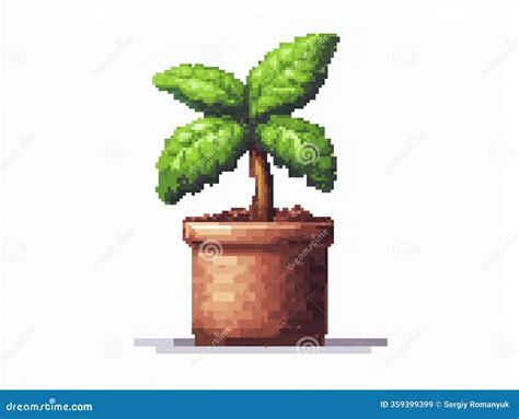Pixel Art Icon of a Vibrant Plant Sprout in a Brown Pot with a White ...