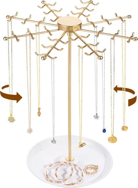 Amazon.com: UCUDI Wooden Rotating Necklace Holder Jewelry Organizer ...