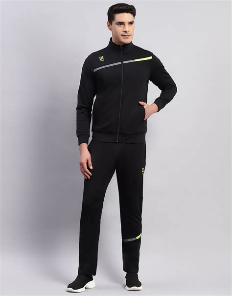Buy Men Black Printed Mock Neck Full Sleeve Tracksuit Online in India ...
