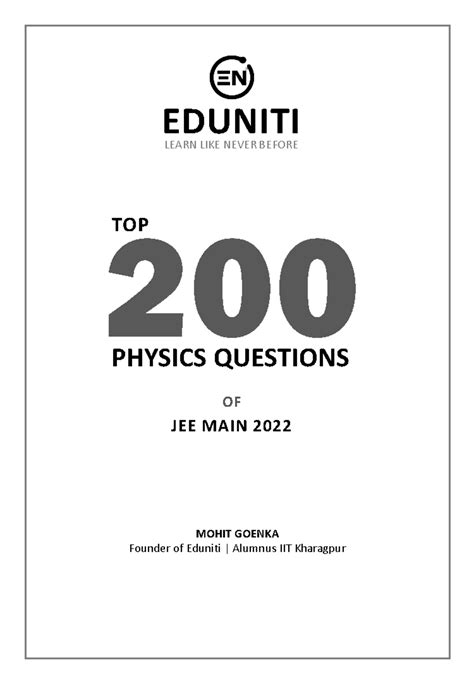 Top 200 Selected Physics Questions for JEE Main 2022 - Studocu