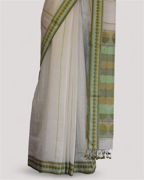 White - Spherical Grace Organic Cotton Saree (No Blouse) – Ethicus