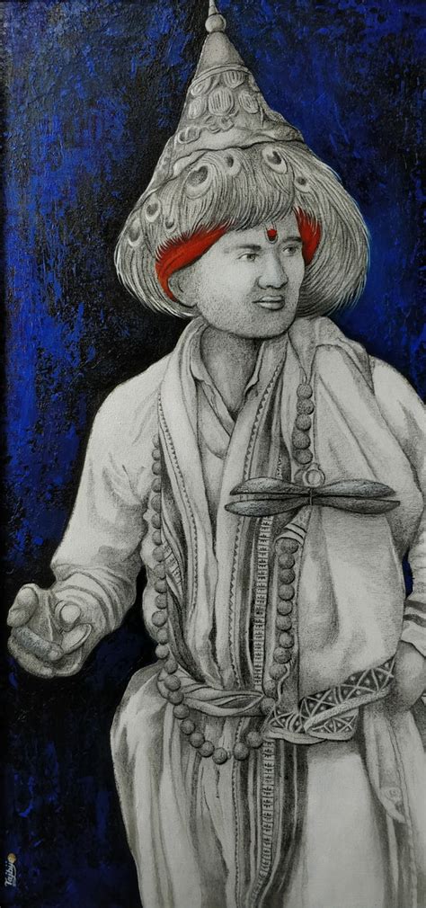 "Vasudev 4": Grey Religious painting by Chandrakant Tajbije | ArtZolo.com