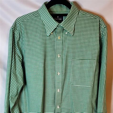 Stafford Green and White Button Up Shirt This shirt... - Depop