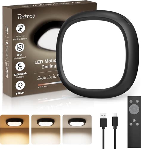 Tedmos Motion Sensor Rechargeable LED Ceiling Light with Remote, IP54 ...