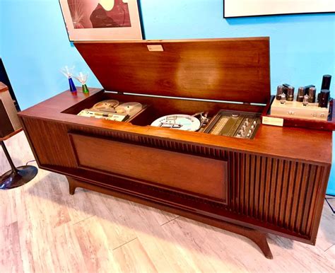 Mid-Century Modern Stereo Console Radio Record Player bar coffee table ...