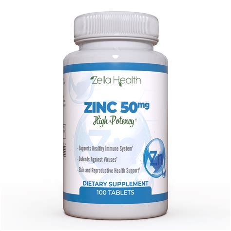 Zinc 50 MG - (óxido / citrato) de alta potencia - Sin OMG, 100 tableta – Zella Health