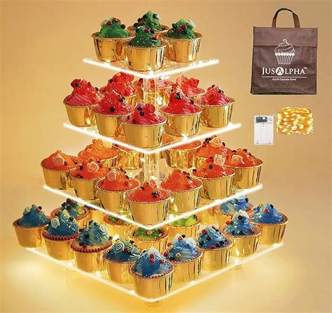 Jusalpha 4 Tier Square Cupcake Stand - Premium Cupcake Holder - Acrylic ...