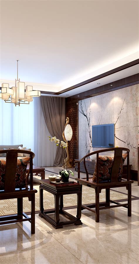 中式家装客厅餐厅一体化吊顶造型欣赏 – 设计本装修效果图