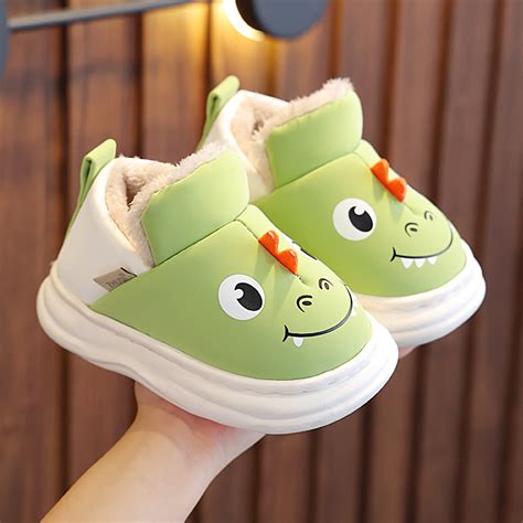 Dyfzdhu Children Fuzzy Slippers Boys Cartoon Smlie Dinosaur Print Baby ...