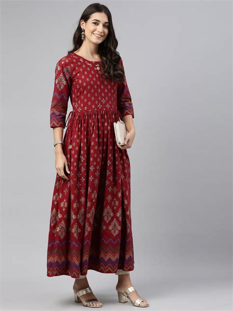 Neerus Maroon Ethnic Printed Anarkali Kurta for Festive Casual Women ...