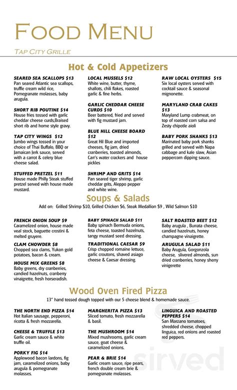 Tap City Grille menu in Hyannis, Massachusetts, USA