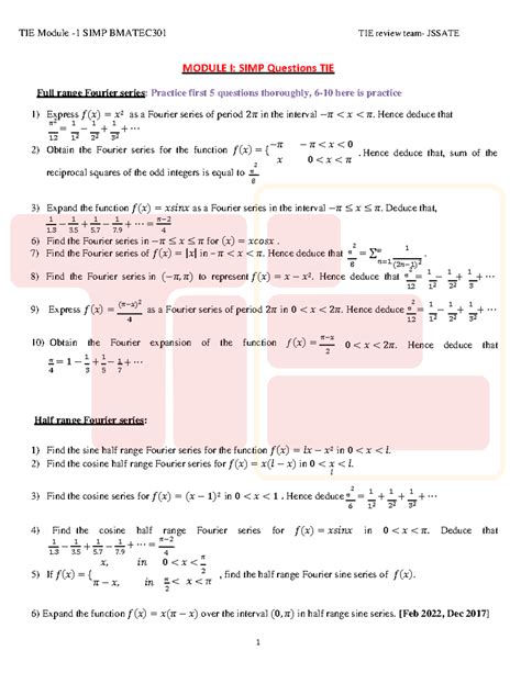 Module 1 - Fourier Series SIMP TIE-1 - TIE Module - 1 SIMP BMATEC TIE ...