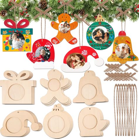 Shitailu Christmas Photo Frame Ornaments, DIY Unfinished Wood Picture ...