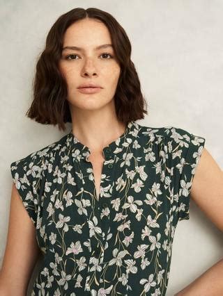 Hobbs Layla Floral Print Turn-up Cap Sleeves Mandarin Neck Mini Dress