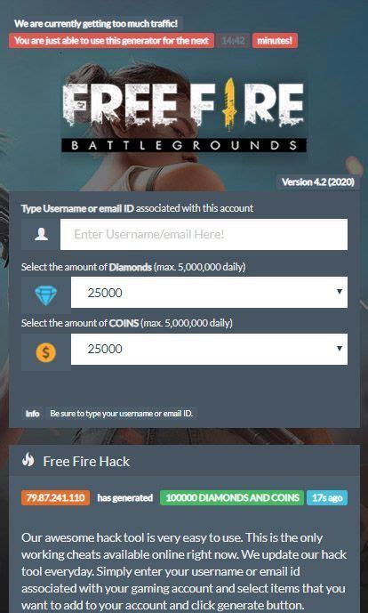 Free Fire Hack Diamonds and Coins - Garena Free Fire Tool | Diamond ...