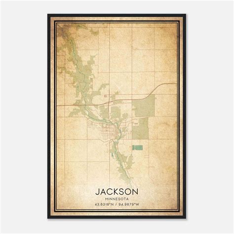 Vintage Jackson Minnesota Map Poster, Jackson MN City Road Wall Art ...