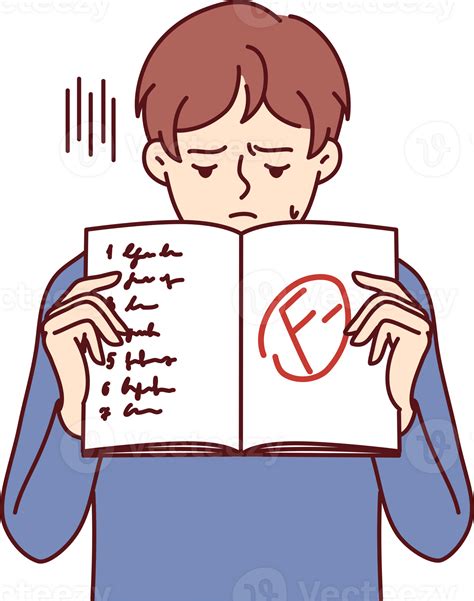 Boy shows school notebook with bad mark from teacher and looks down ...