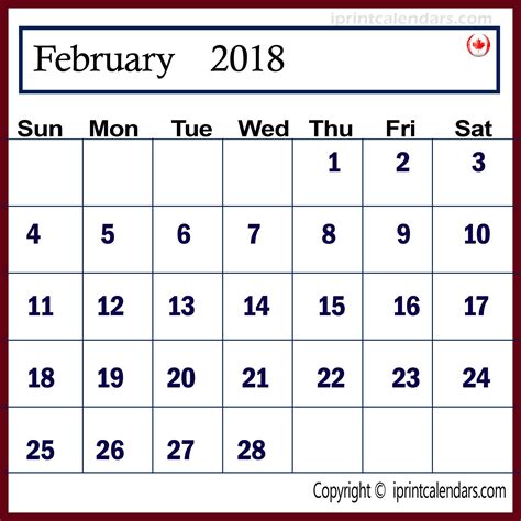 2018 February Calendar