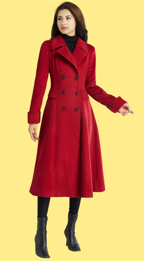 Handmade Coat, Red Wool Coat, Long Wool Coat, Womens Wool Coat, Winter ...