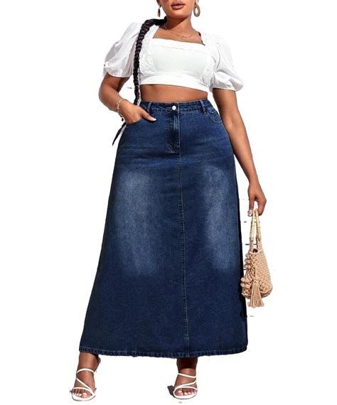 Plain A Line Skirt Dark Wash Plus Size Denim Skirts - Walmart.com