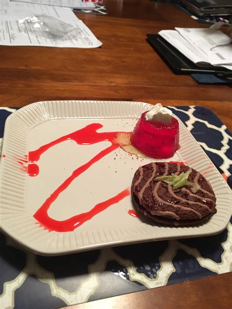 Little Debbie with lettuce on top of it. A jell-o cylinder with honey ...