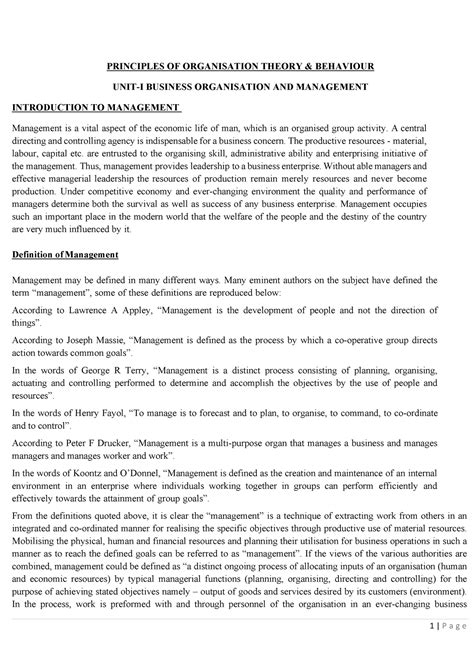 Lecturenotes POTB SEM 1 - PRINCIPLES OF ORGANISATION THEORY & BEHAVIOUR ...