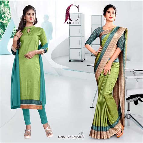 Green And Blue School Uniform Saree Salwar Combo– Uniform Sarees