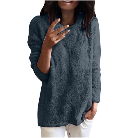 ZyeKqe Plus Size Fuzzy Fleece Tops for Women Sherpa Lined Long Sleeve ...