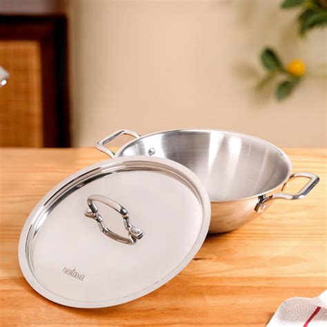 Hammered Stainless Steel Kadai With Lid 2250ml Online - Premium ...
