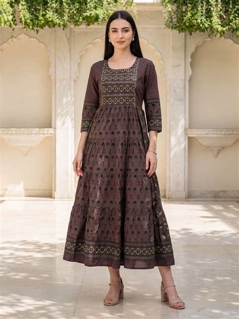 Indo Era Maroon Printed Anarkali Kurtas