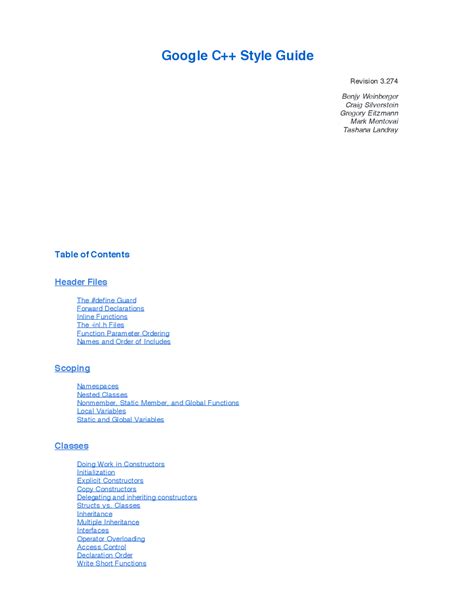 Google C++ Style Guide | Lecture notes Construction | Docsity