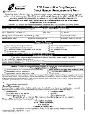 PDP Prescription Drug Reimbursement Form - Blank Fillable Template ...