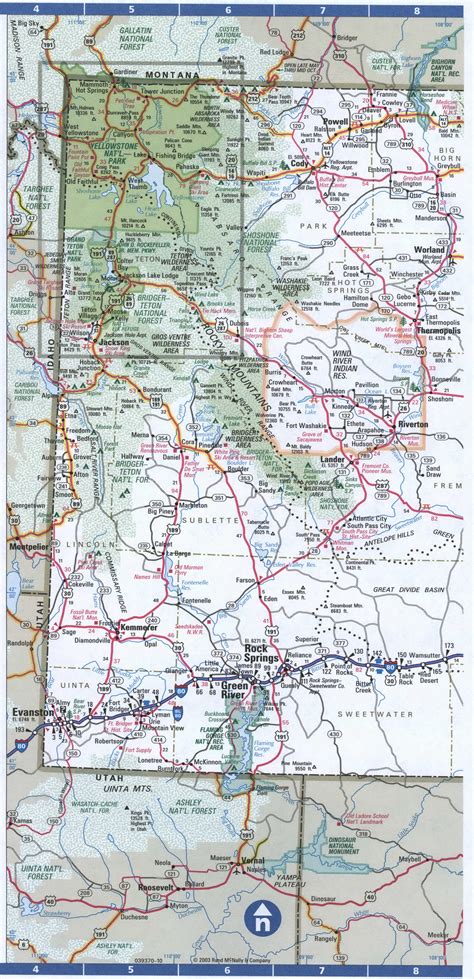 Map of Wyoming. Free highway road map WY with cities towns counties