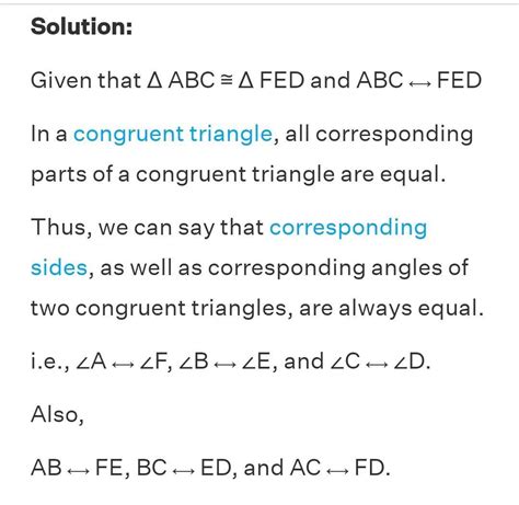 If ∆ABC is congruent ∆EDF write the all corresponding angles of two ...