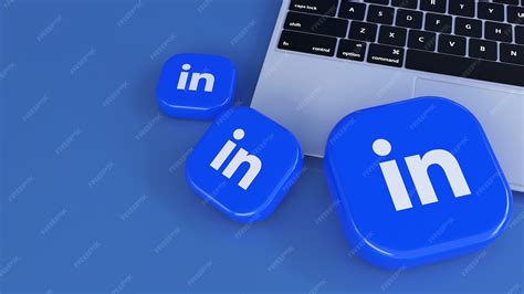 3d rendering of some linkedin square badges over notebook in blue ...