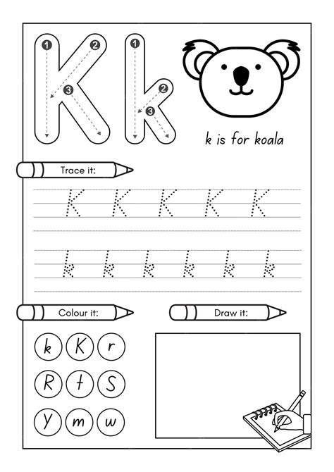 Premium Vector | Kindergarten alphabet worksheets handdrawn letter k